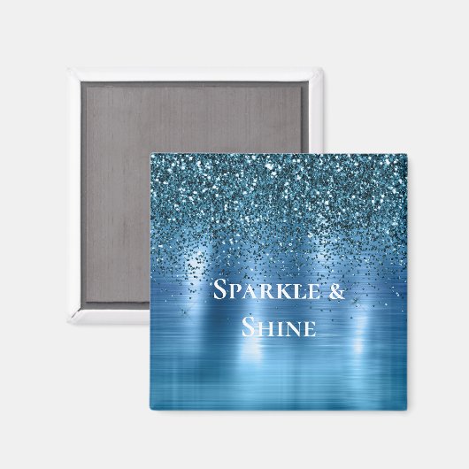 Metallic Aqua Blue Glitter Magneet (Voorkant / Achterkant)