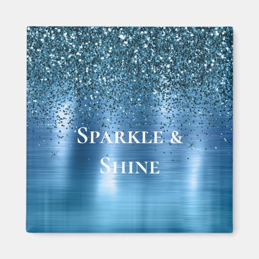 Metallic Aqua Blue Glitter Magneet (Voorkant)