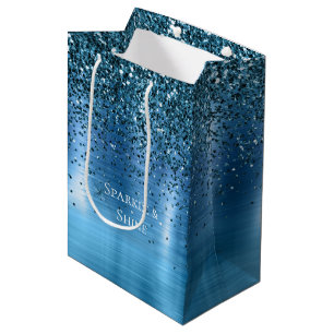 Metallic Aqua Blue Glitter Medium Cadeauzakje