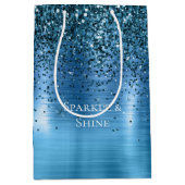 Metallic Aqua Blue Glitter Medium Cadeauzakje (Voorkant)