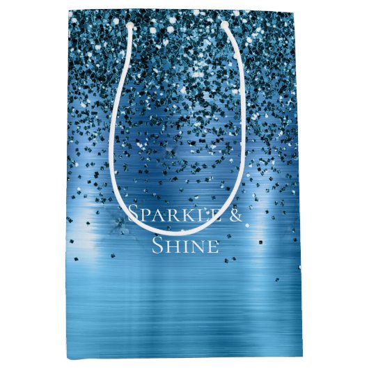 Metallic Aqua Blue Glitter Medium Cadeauzakje (Voorkant)