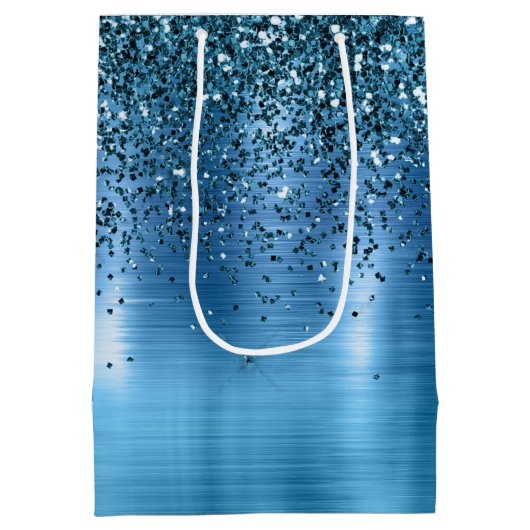 Metallic Aqua Blue Glitter Medium Cadeauzakje (Achterkant)