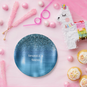 Metallic Aqua Blue Glitter Papieren Bordje