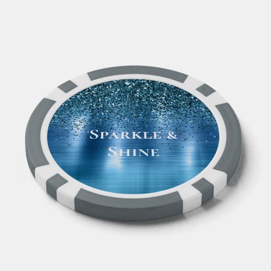 Metallic Aqua Blue Glitter Poker Chips (Enkel)