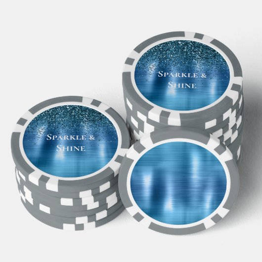 Metallic Aqua Blue Glitter Poker Chips (Opstapeling)