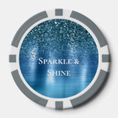 Metallic Aqua Blue Glitter Poker Chips (Voorkant)