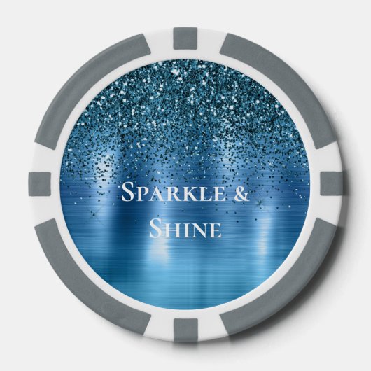 Metallic Aqua Blue Glitter Poker Chips (Voorkant)