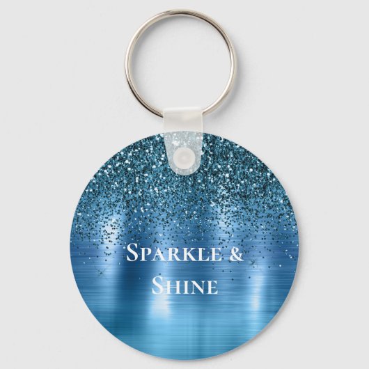 Metallic Aqua Blue Glitter Sleutelhanger (Voorkant)