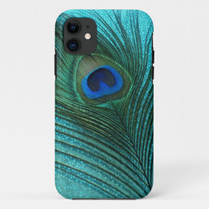 Metallic Aqua Blue Peacock Feather iPhone 11 Hoesje