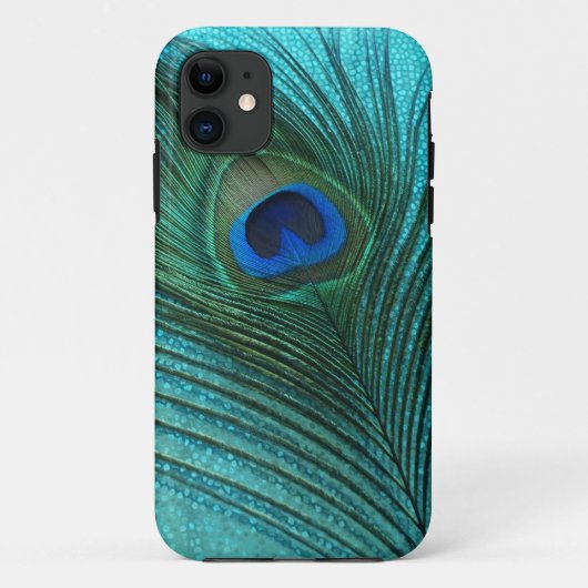 Metallic Aqua Blue Peacock Feather Case-Mate iPhone Case (Achterkant)