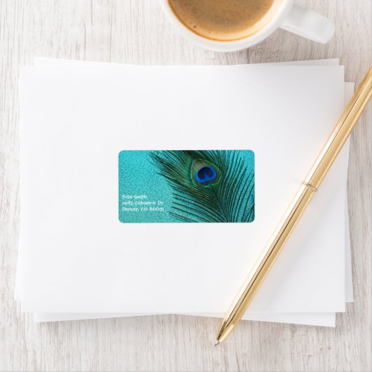 Metallic Aqua Blue Peacock Feather Etiket (Insitu)