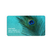 Metallic Aqua Blue Peacock Feather Etiket (Voorkant)