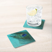 Metallic Aqua Blue Peacock Feather Kartonnen Onderzetters (Insitu)