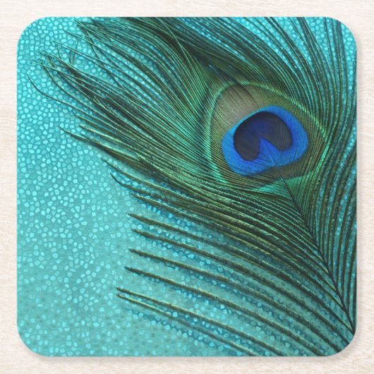 Metallic Aqua Blue Peacock Feather Kartonnen Onderzetters (Voorkant)