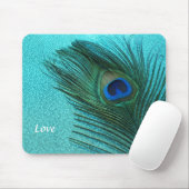 Metallic Aqua Blue Peacock Feather Muismat (Met muis)