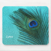 Metallic Aqua Blue Peacock Feather Muismat (Voorkant)