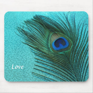 Metallic Aqua Blue Peacock Feather Muismat