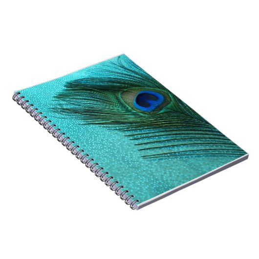 Metallic Aqua Blue Peacock Feather Notitieboek (Rechterzijde)