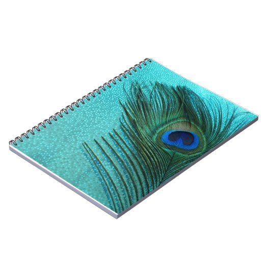 Metallic Aqua Blue Peacock Feather Notitieboek (Linkerzijde)