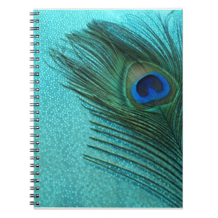 Metallic Aqua Blue Peacock Feather Notitieboek