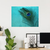 Metallic Aqua Blue Peacock Feather Poster (Thuiskantoor)