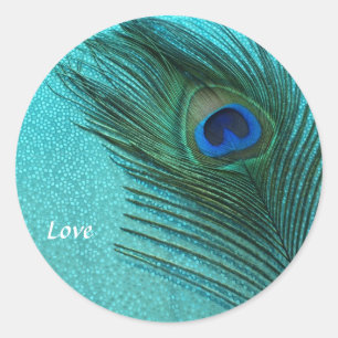 Metallic Aqua Blue Peacock Feather Ronde Sticker