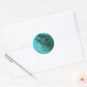 Metallic Aqua Blue Peacock Feather Ronde Sticker (Envelop)