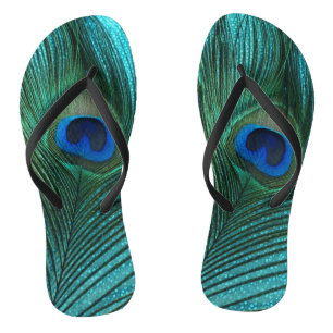 Metallic Aqua Blue Peacock Feather Teenslippers
