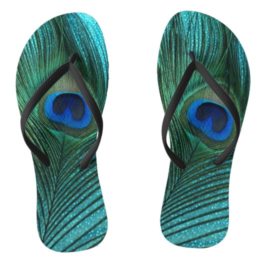 Metallic Aqua Blue Peacock Feather Teenslippers (Voetbed)