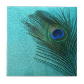 Metallic Aqua Blue Peacock Feather Tegeltje (Voorkant)