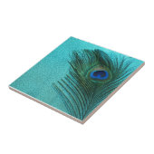 Metallic Aqua Blue Peacock Feather Tegeltje (Zijkant)