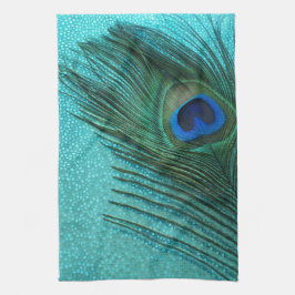 Metallic Aqua Blue Peacock Feather Theedoek
