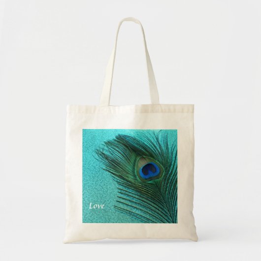 Metallic Aqua Blue Peacock Feather Tote Bag (Voorkant)