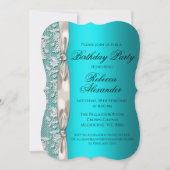 Metallic Aqua en White Lace Birthday Kaart (Voorkant)