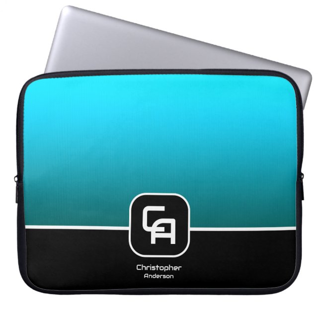 Metallic Aqua Monogram Laptop Sleeve (Voorkant)