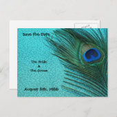 Metallic Aqua Peacock Save the Date Briefkaart (Voorkant / Achterkant)