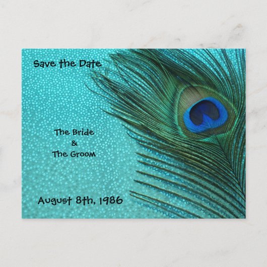 Metallic Aqua Peacock Save the Date Briefkaart (Voorkant)