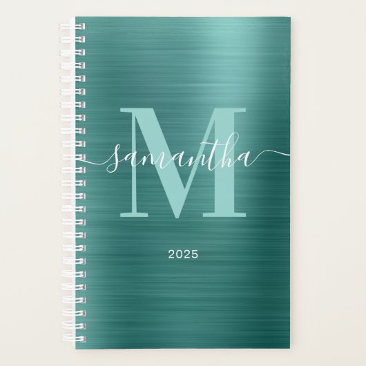 Metallic Aqua Teal Signature Monogram Planner (Voorkant)
