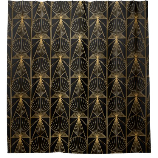 Metallic Art Deco: zwart goud kant Douchegordijn (Voorkant)