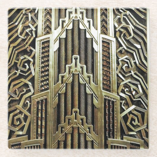 Metallic art nouveau design, , elegant, chic, glazen onderzetter (Voorkant)