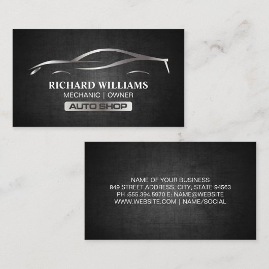 Metallic Auto Sportauto | Mechanische ingenieur Visitekaartje (Voorkant / Achterkant)
