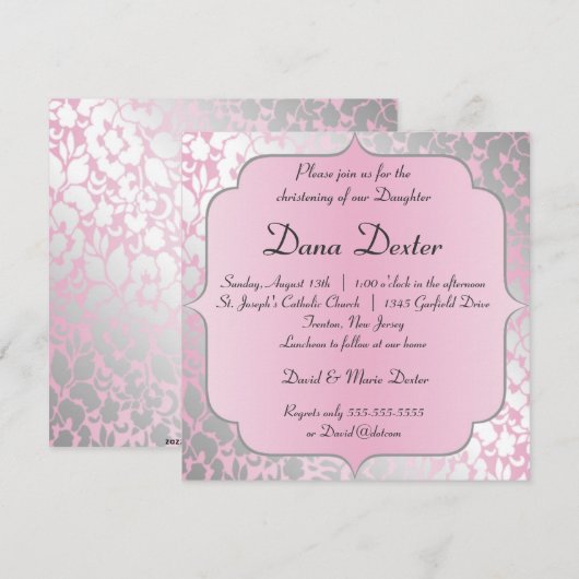 Metallic Baby roze baptisme Kaart (Voorkant / Achterkant)