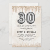 Metallic ballon nummer 30th Birthday Marble Cream Kaart (Voorkant / Achterkant)