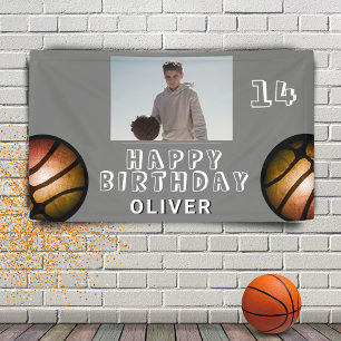 Metallic Basketbal Bal Foto Verjaardagsbanner Spandoek