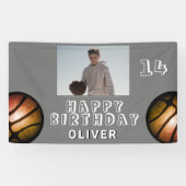 Metallic Basketball Ball Photo Birthday Banner (Horizontaal)