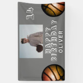 Metallic Basketball Ball Photo Birthday Banner (Verticaal)