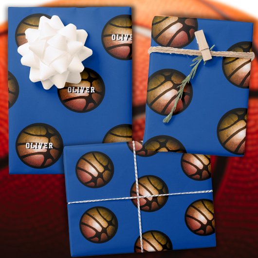Metallic Basketball Kinder naam Birthday Wrappi Inpakpapier Vel