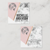 Metallic Beauty | QR Code | Roze | Marmer  Vierkante Visitekaartje (Voorkant / Achterkant)