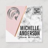 Metallic Beauty | QR Code | Roze | Marmer  Vierkante Visitekaartje (Voorkant)