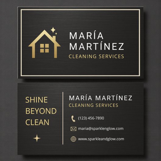 Metallic Black and Gold House Cleaning Services Visitekaartje